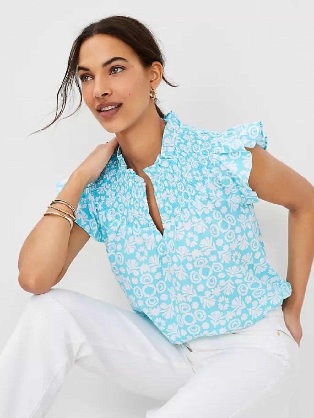 Ann Taylor Patterned Smocked Blouse NWT